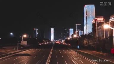 4K城市交通_山东济南奥体中心经十路交通夜景延时